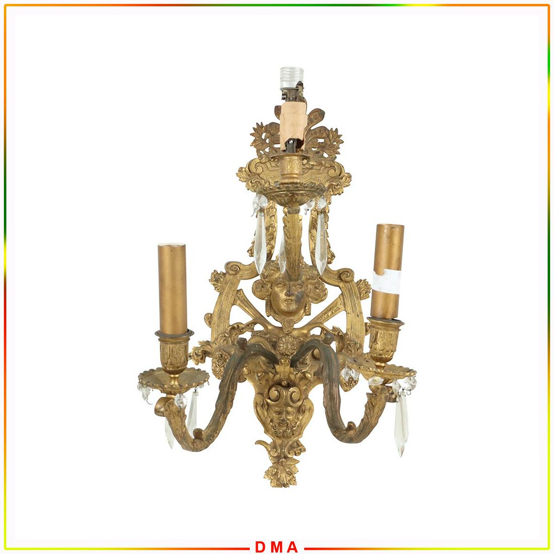 Renaissance Revival Bronze 3 Light Wall Sconce w/ Faces (1 of 9)