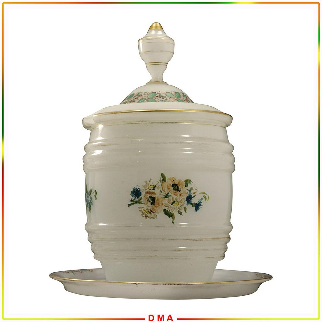 19th C. White Opaline Glass Covered Punch Bowl & Plate (1 of 11)