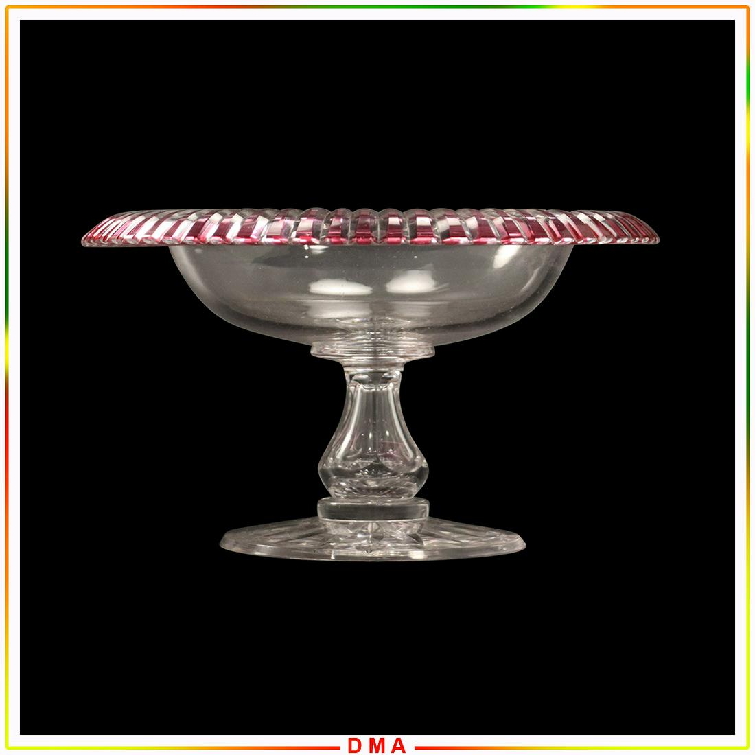 Quality 19th C. Glass Compote Tazza Cranberry Rim: Quality 19th C. Glass Compote Tazza Cranberry Rim. Size: 5h x 8.75w