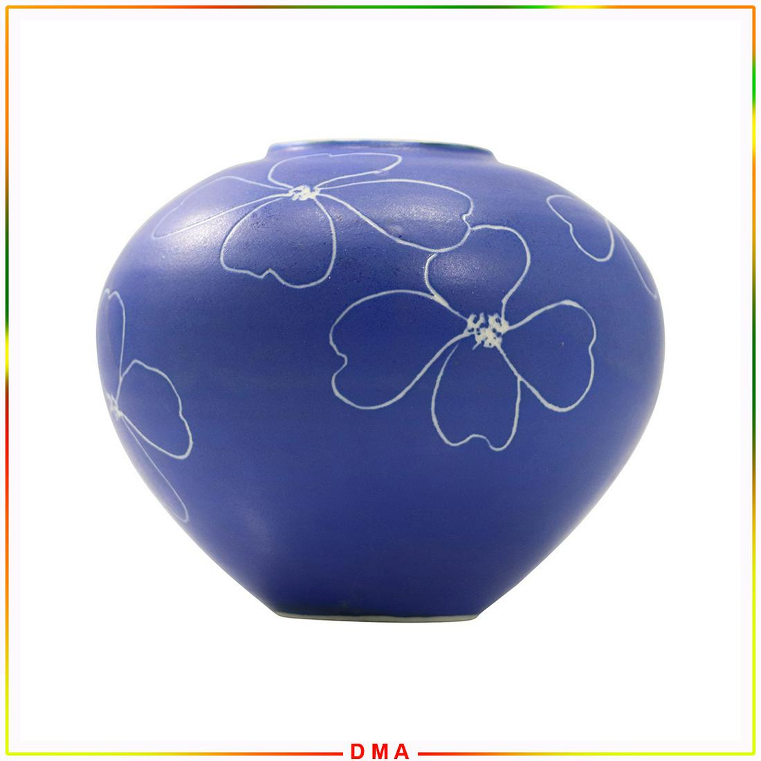 Studio Art Pottery Blue Vase with White Flowers (1 of 5)