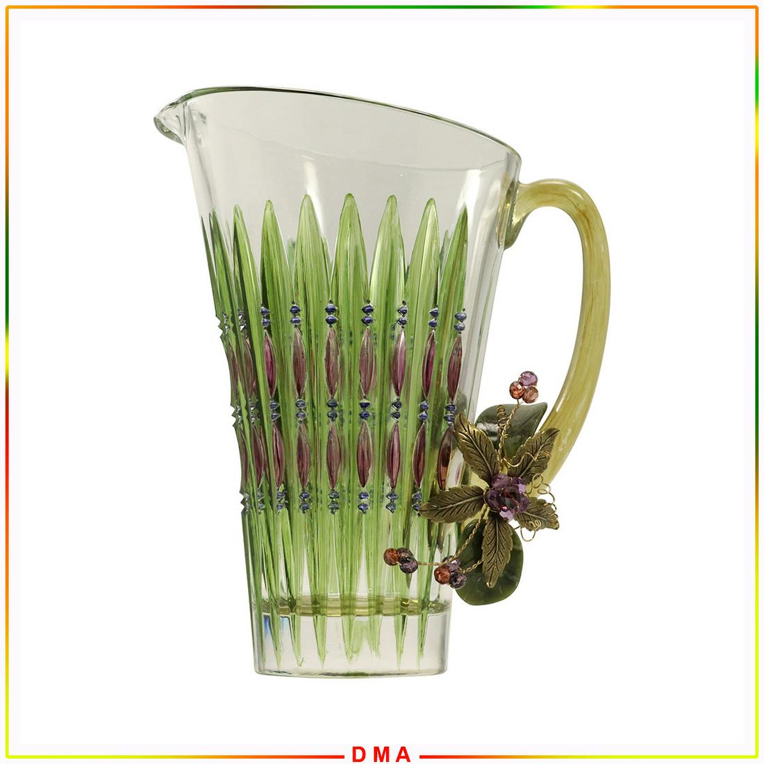 Hollywood Glass Water Pitcher Green & Amethyst Accents (1 of 7)