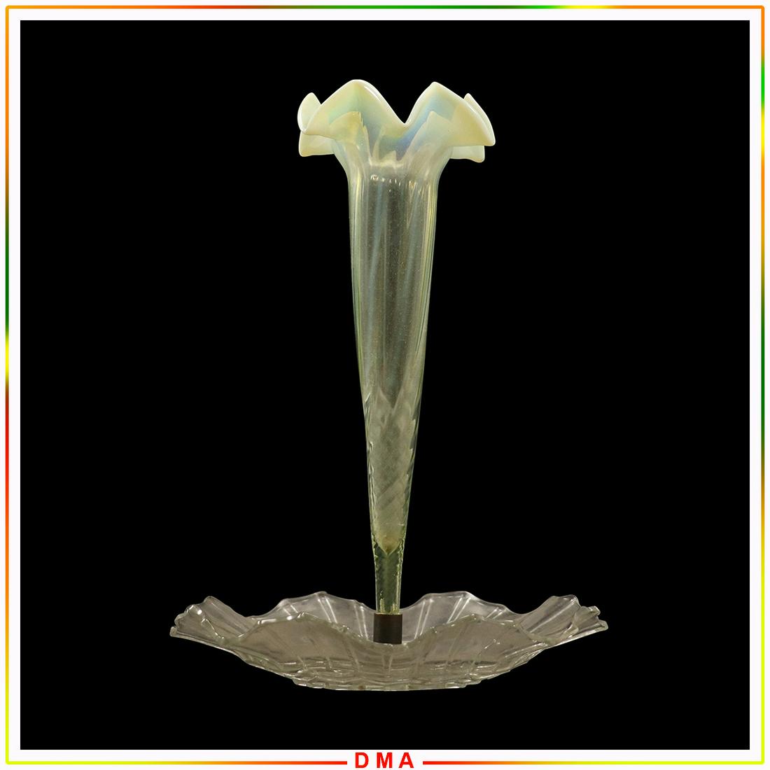 Victorian 19th C. Green Opalescent Glass Epergne: Victorian 19th C. Green Opalescent Glass Epergne. Size: 11.5h x 8.5w