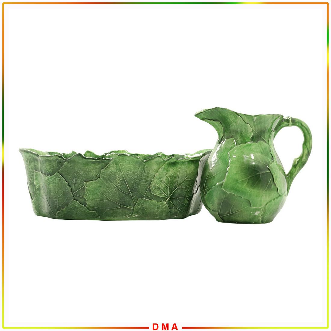 Italian Ceramic Cabbage Leaf Pitcher and Bowl (1 of 12)