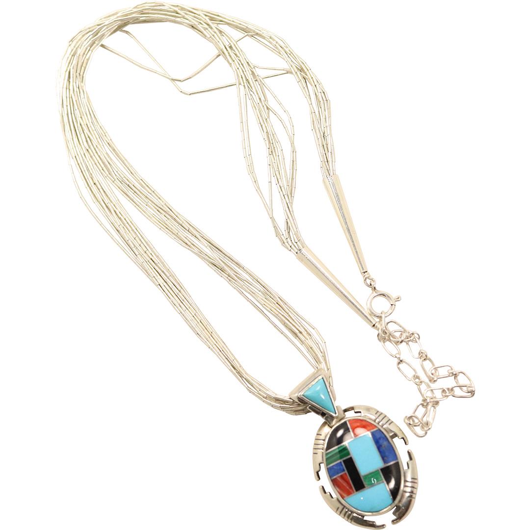 .925 Sterling 10 Strand Necklace, Pendant Turquoise (1 of 6)