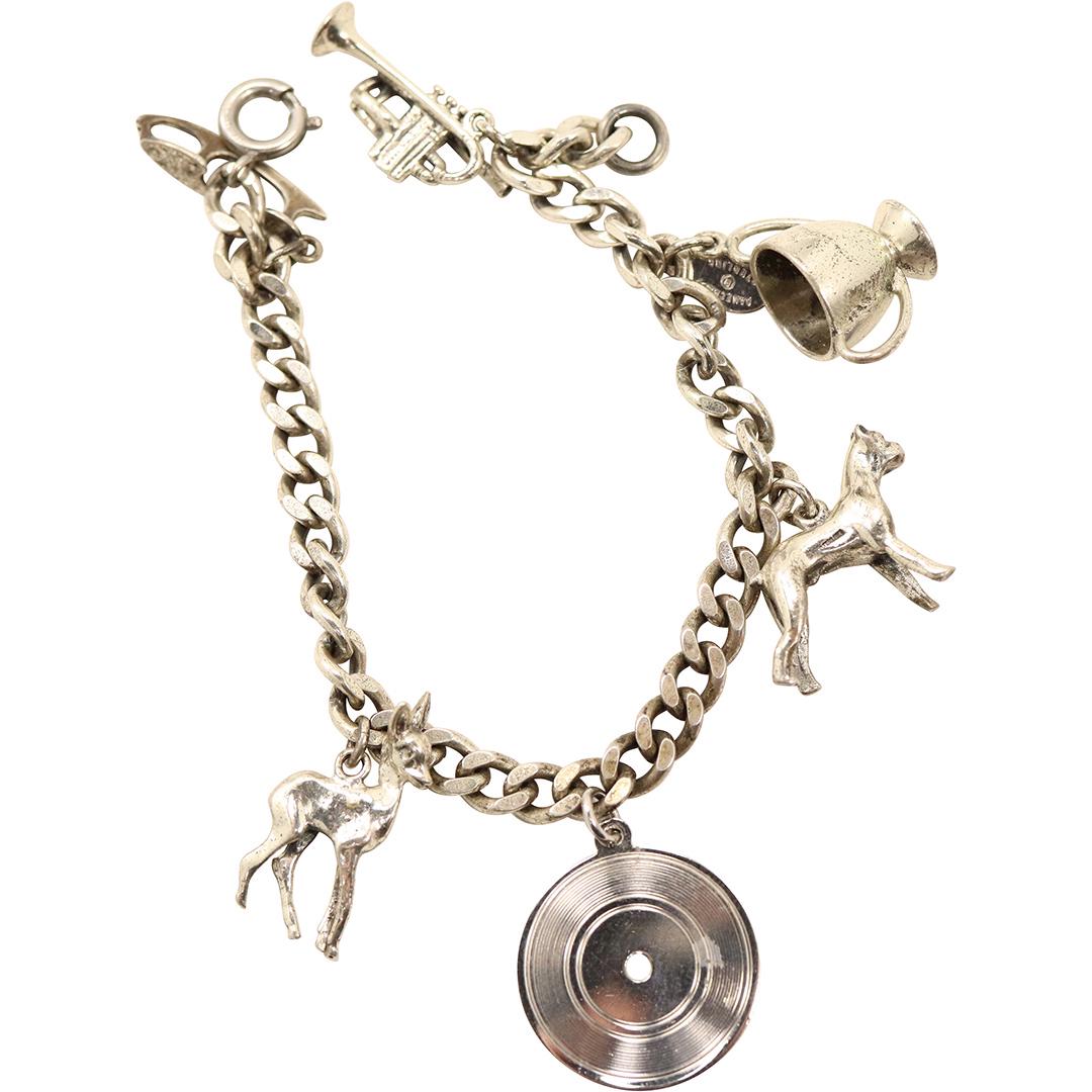 Sterling Silver Charm Bracelet with 6 Sterling Charms (1 of 6)