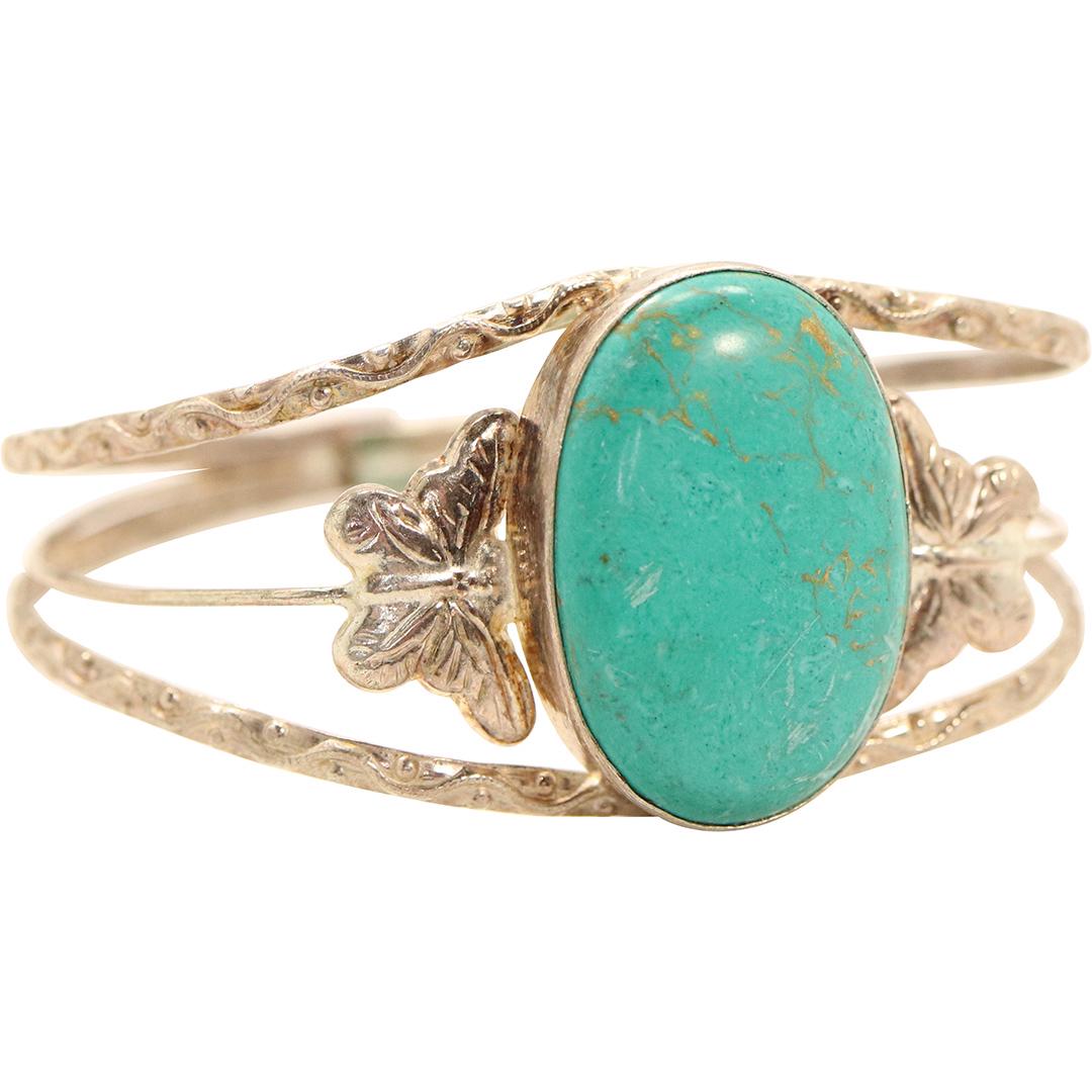.925 Sterling Silver Large Turquoise Stone Bracelet (1 of 5)