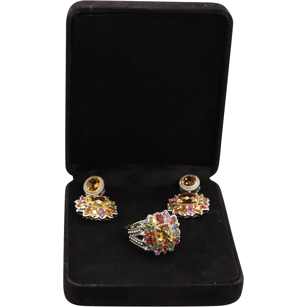 .925 Sterling Semi-Precious Stones Earrings & Ring Set (1 of 8)