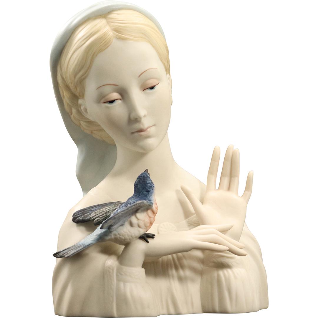 Cybis Porcelain Madonna with Bird Figure, Signed: Cybis Porcelain Madonna with Bird Figure, Signed on backside: Cybis. Size: 10h x 7.5w