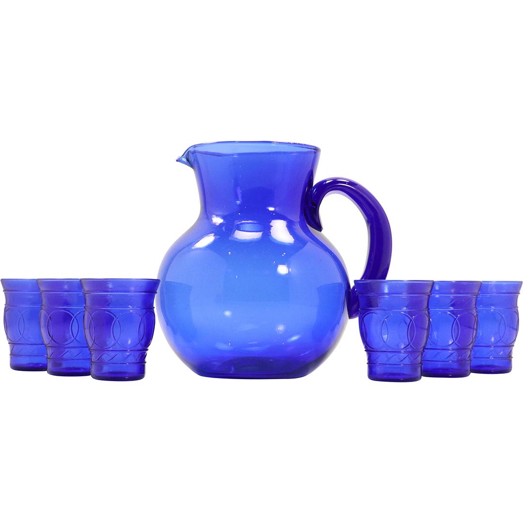 Cobalt Blue Water Pitcher and 6 Cobalt Blue Tumblers (1 of 8)