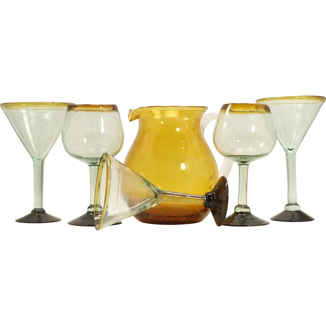 6 Pc. Amber Glass Drink Set Pitcher with 5 Stem Glasses (1 of 10)