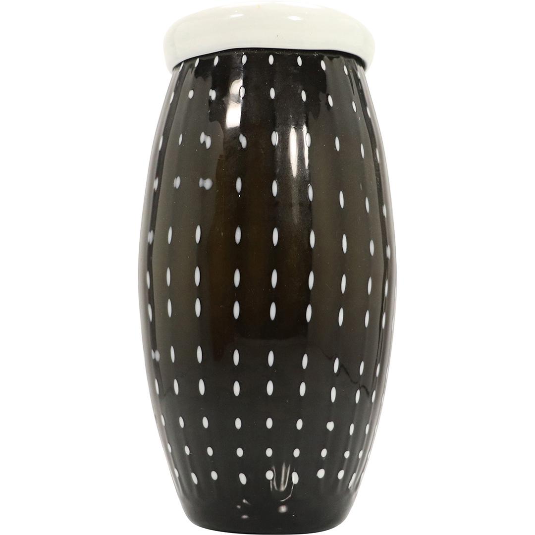 Mid-Century Modern Black Glass White Dots & Rim Vase (1 of 5)