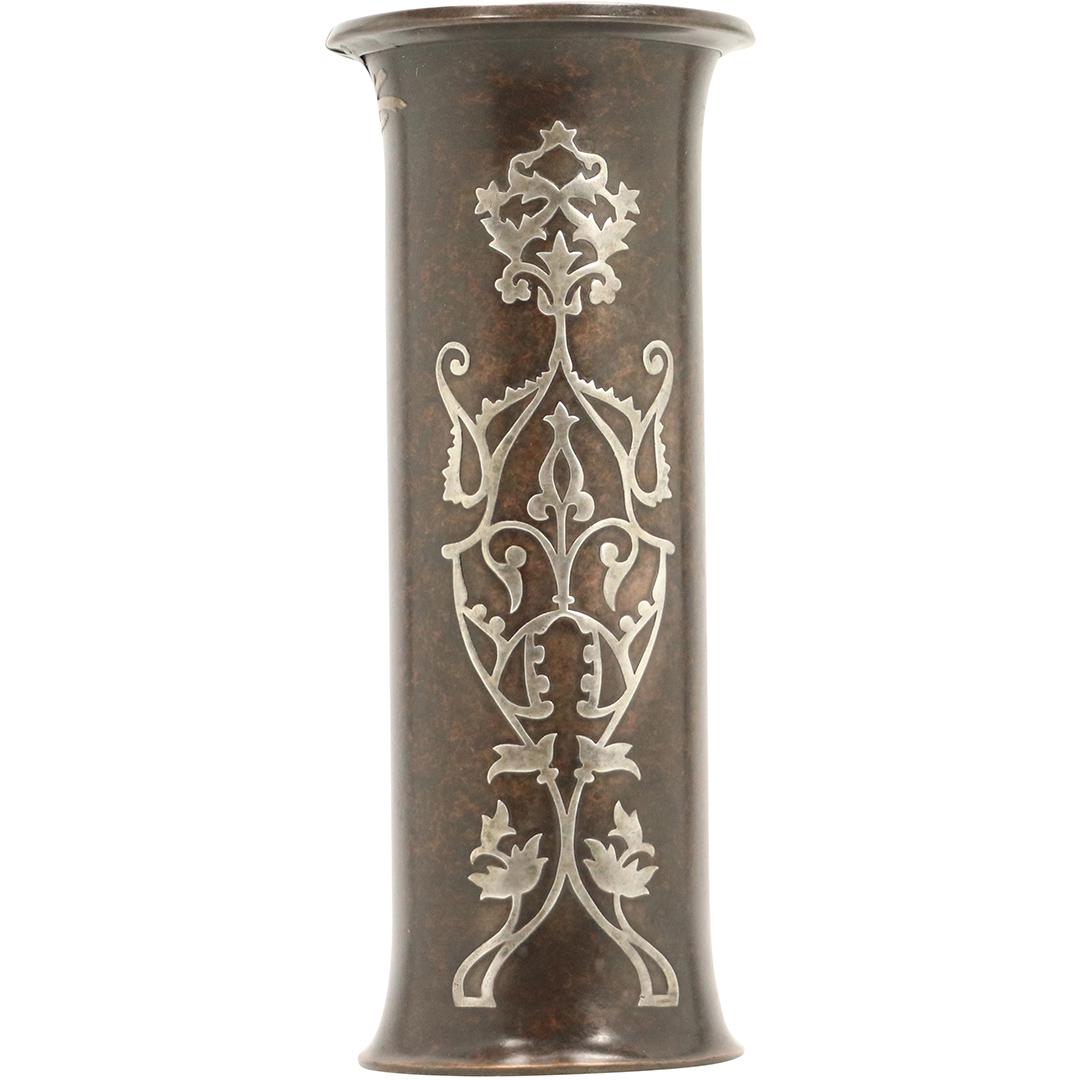 HEINTZ Arts & Crafts Sterling on Bronze Vase Pat. 1912 (1 of 8)