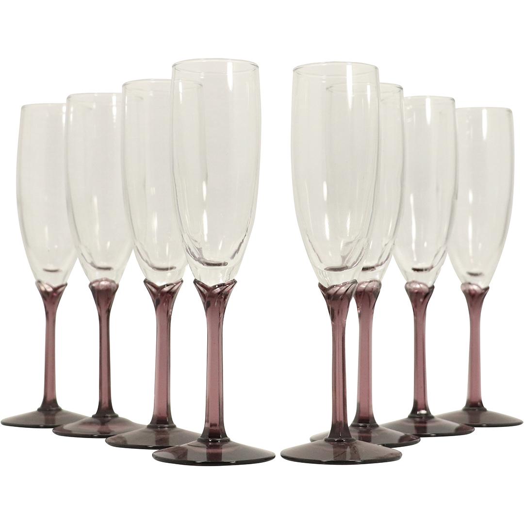 [8] Purple Amethyst Base Crystal Glass Flutes Stemware (1 of 5)