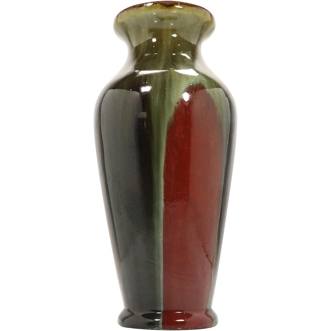 Ceramic Vase Greens and Deep Red Glaze (1 of 6)