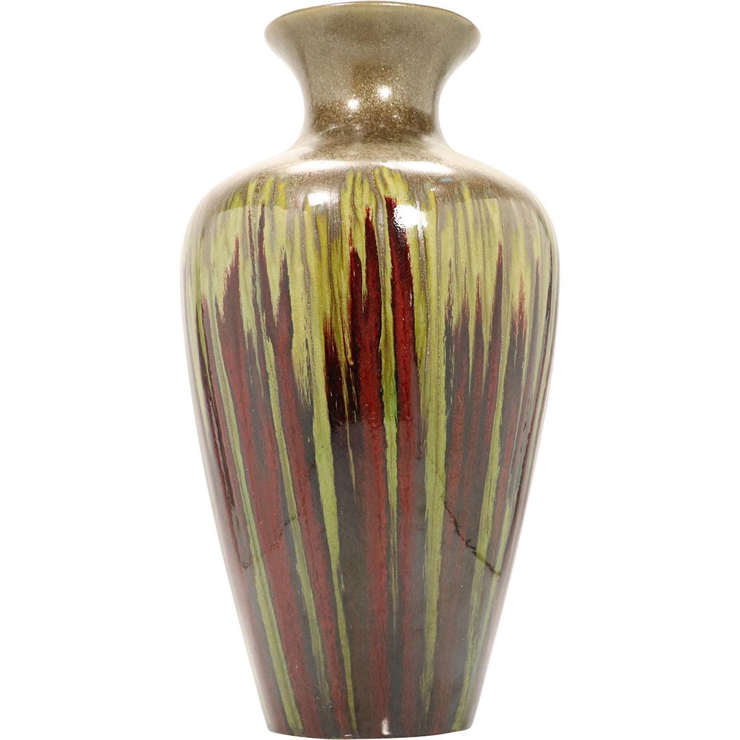 Chinese Ceramic Vase Greens & Deep Red Glaze (1 of 7)