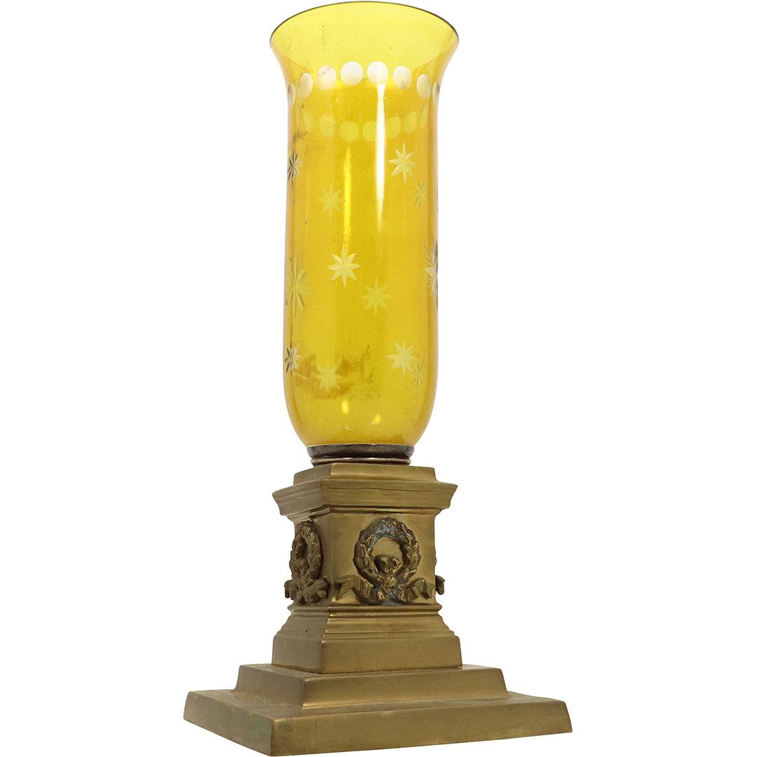 French Empire Bronze Base Lamp Yellow Bohemian Shade (1 of 7)