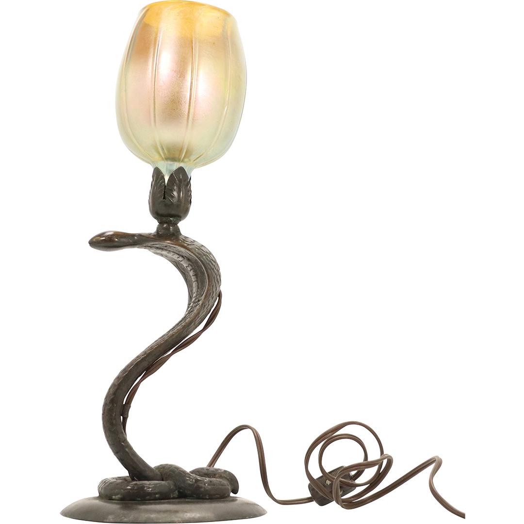 E Brandt France Bronze Snake Lamp Steuben Glass Shade (1 of 11)