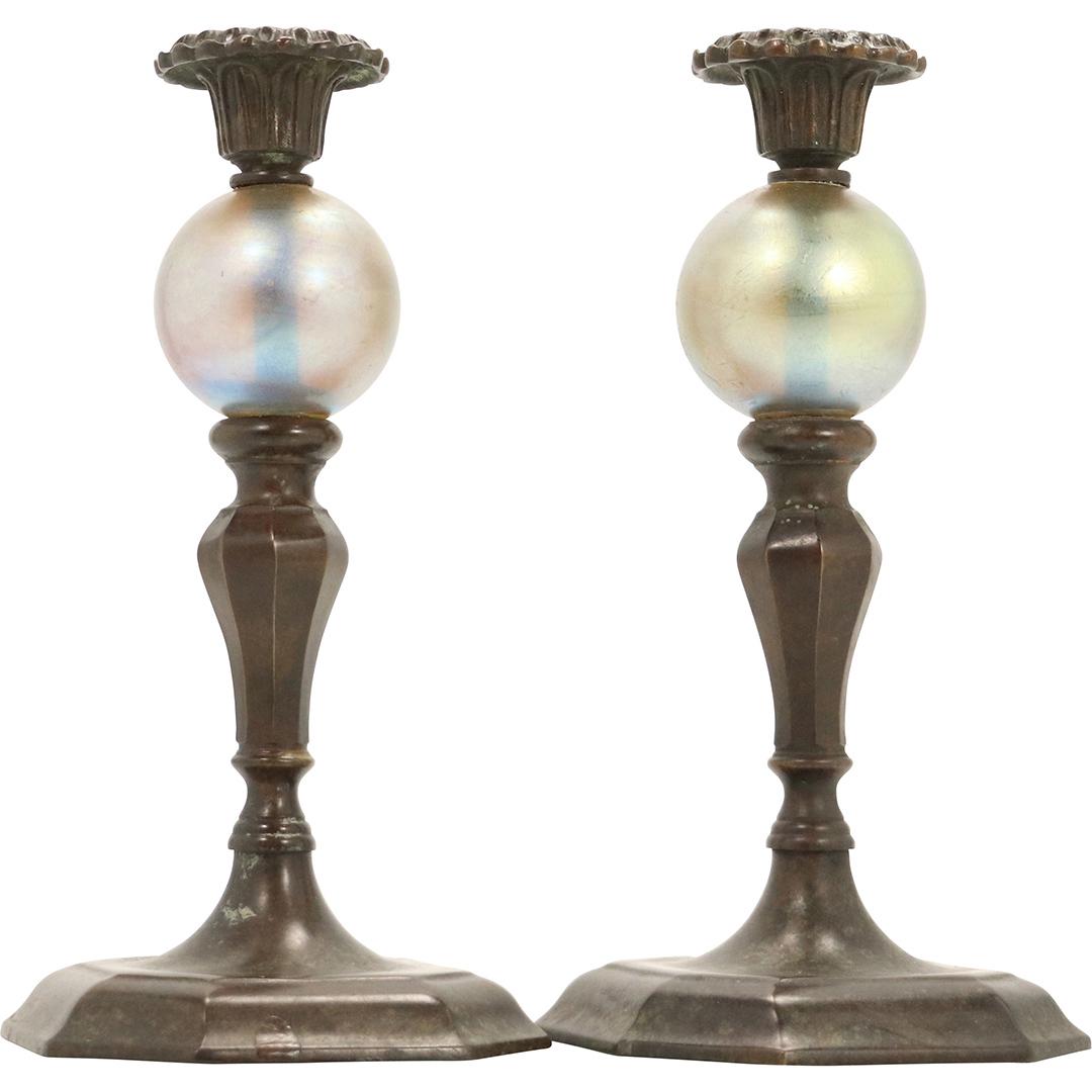 [2] Tiffany Studios New York Bronze Glass Candlesticks (1 of 8)