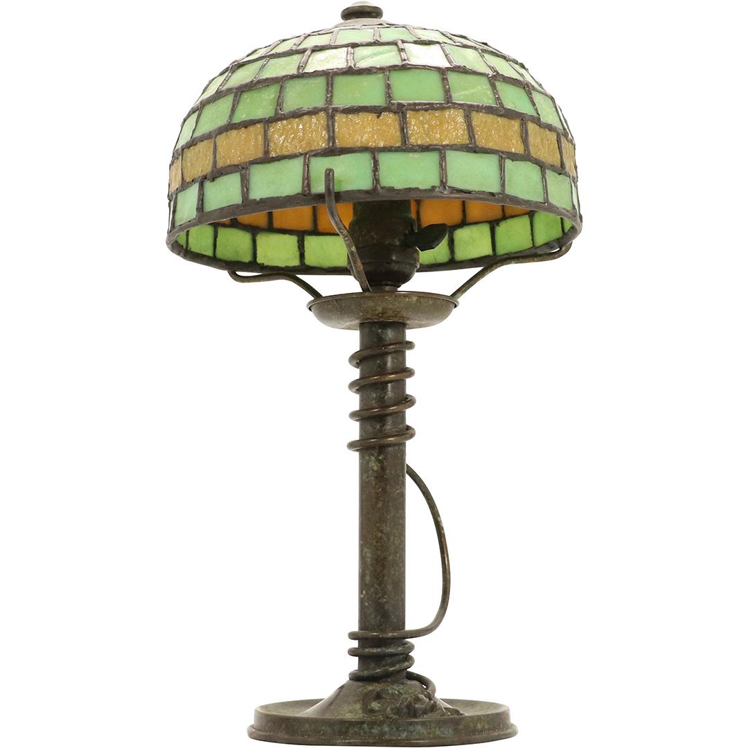 Bradley and Hubbard Signed Bronze & Leaded Glass Lamp (1 of 12)