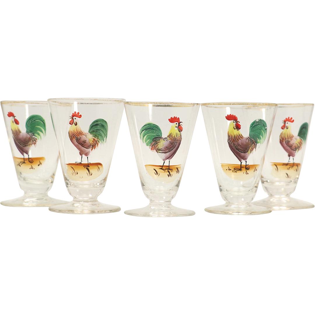 [5] Five Barn Yard Rooster Crystal Glasses (1 of 6)