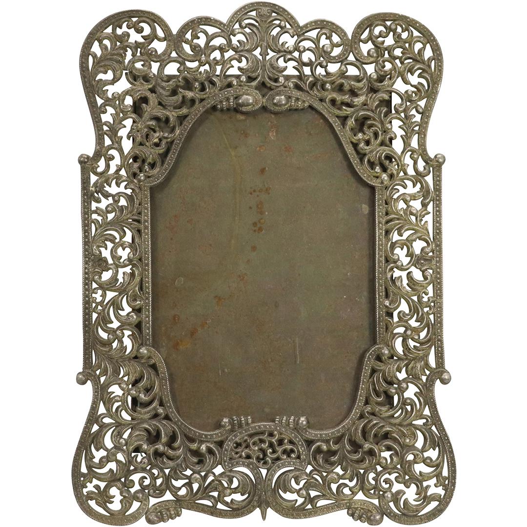 Intricate Reticulated Silver Picture Frame Easel Stand (1 of 5)