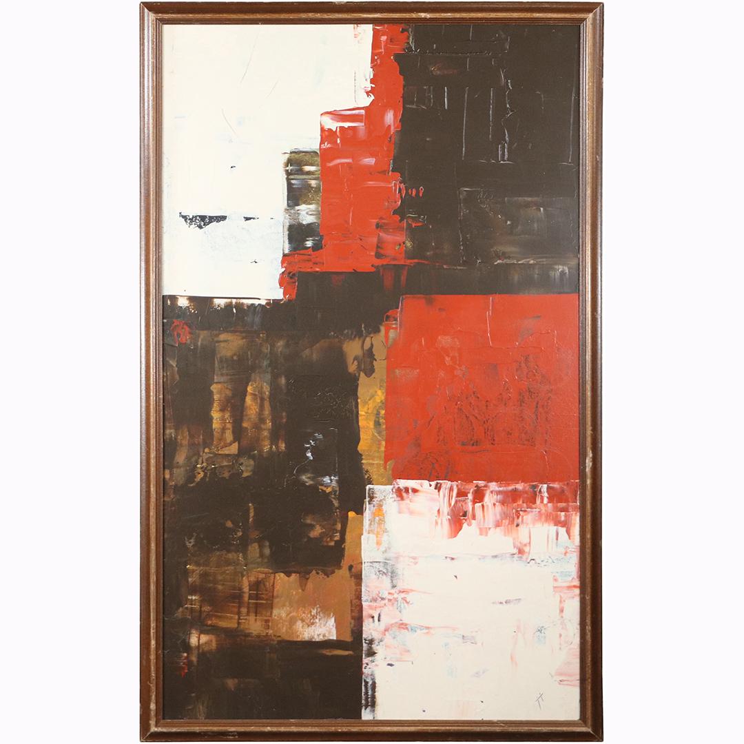 Torres, Mid-Century Oil/b Red & Brown Abstract Squares (1 of 8)