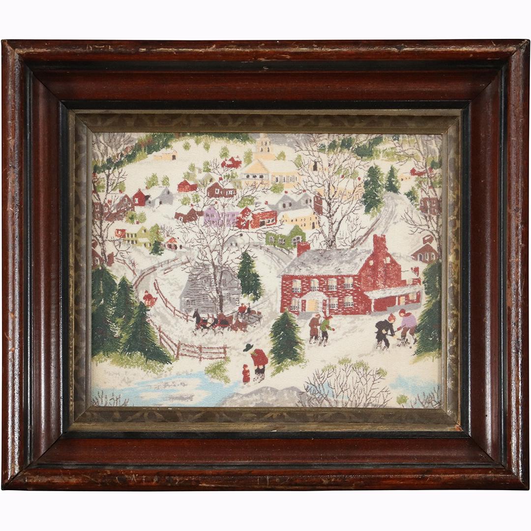 after Grandma Moses, Vintage Winter Scene Needlepoint (1 of 6)
