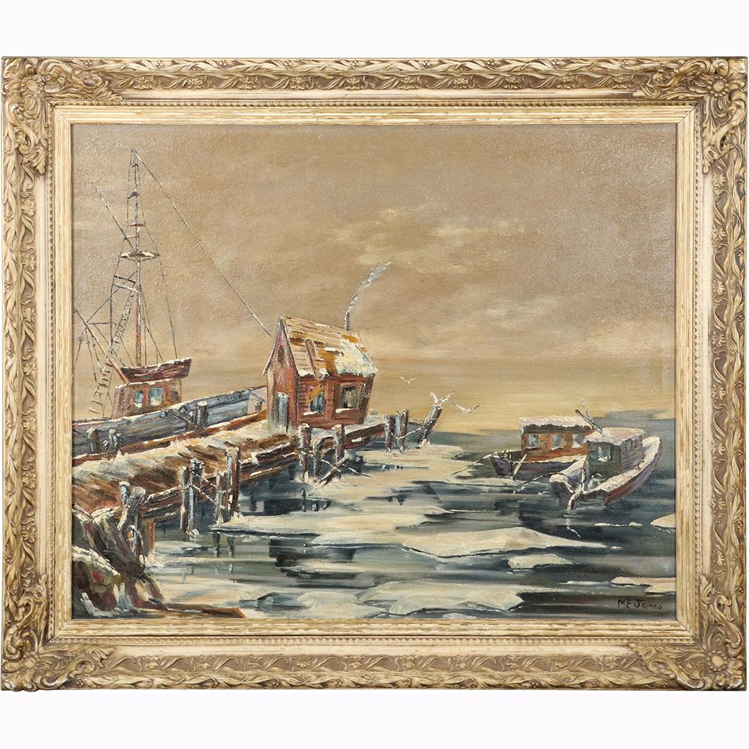 M E James, O/c Winter Pier Fishing Shack, Fishing Boats (1 of 8)