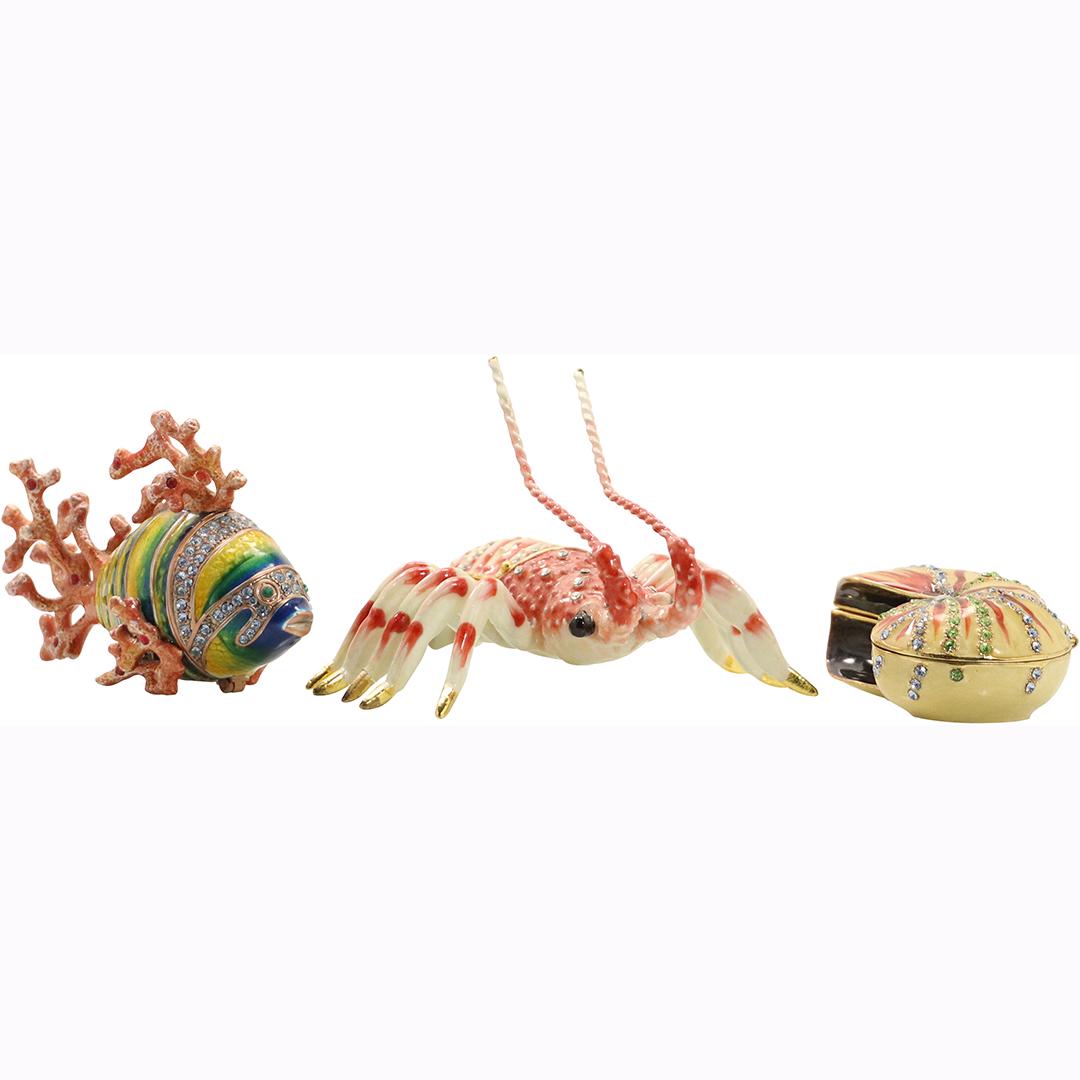 3 Assorted Sea Life Animals Metal Enamel Trinket Boxes (1 of 8)