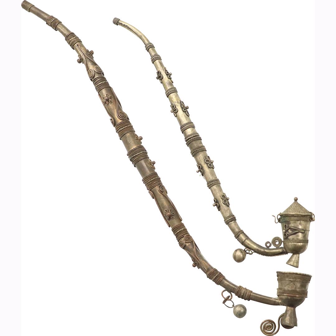 [2] Two Silver Long Stem Opium Pipes (1 of 6)