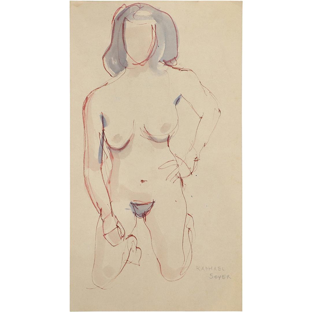Raphael Soyer, Pencil Signed Ink Kneeling Nude Woman: Raphael Soyer, Pencil Signed Ink Kneeling Nude Woman. Size: 18x9.5. ASKart: Raphael Soyer (1899 - 1987) was active/lived in New York. Raphael Soyer is known for Social realist figure and genre paintin