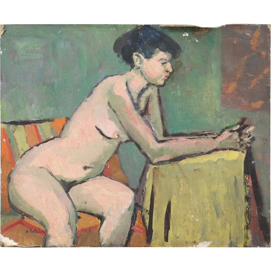 Suzanne Valadon, Oil/b Painting Nude at Table: Suzanne Valadon, Oil on board Painting Nude at Table, Signed : S Valadon. Size: 23.75x19.75. ASKart: Suzanne Valadon (1865 - 1938) was active/lived in France. Suzanne Valadon is known for Figure, land