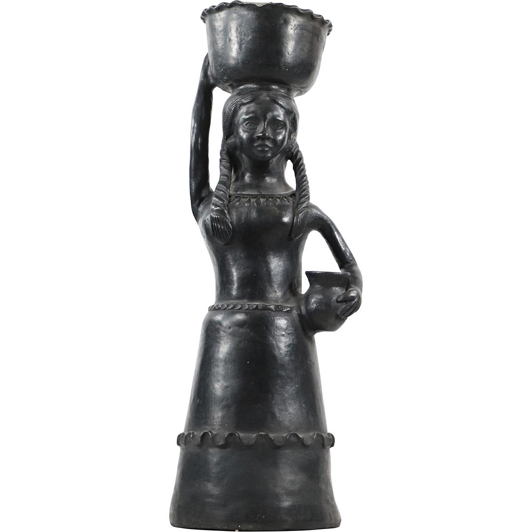 Latin American Large Clay Figure Woman Basket on Head (1 of 8)