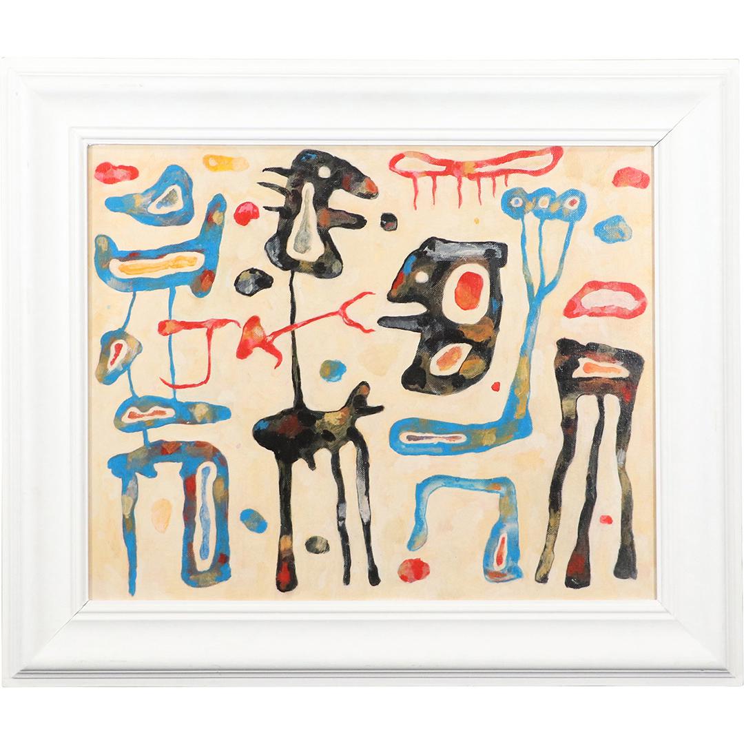 after Miro, Oil on Canvas Abstract Painting Framed (1 of 7)