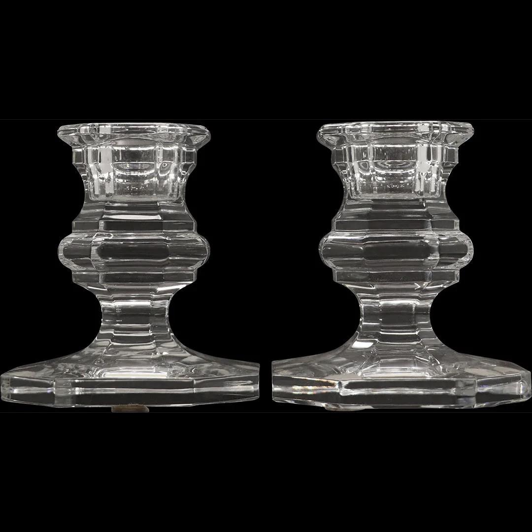 [2] BACCARAT Signed Crystal Glass Short Candlesticks (1 of 6)