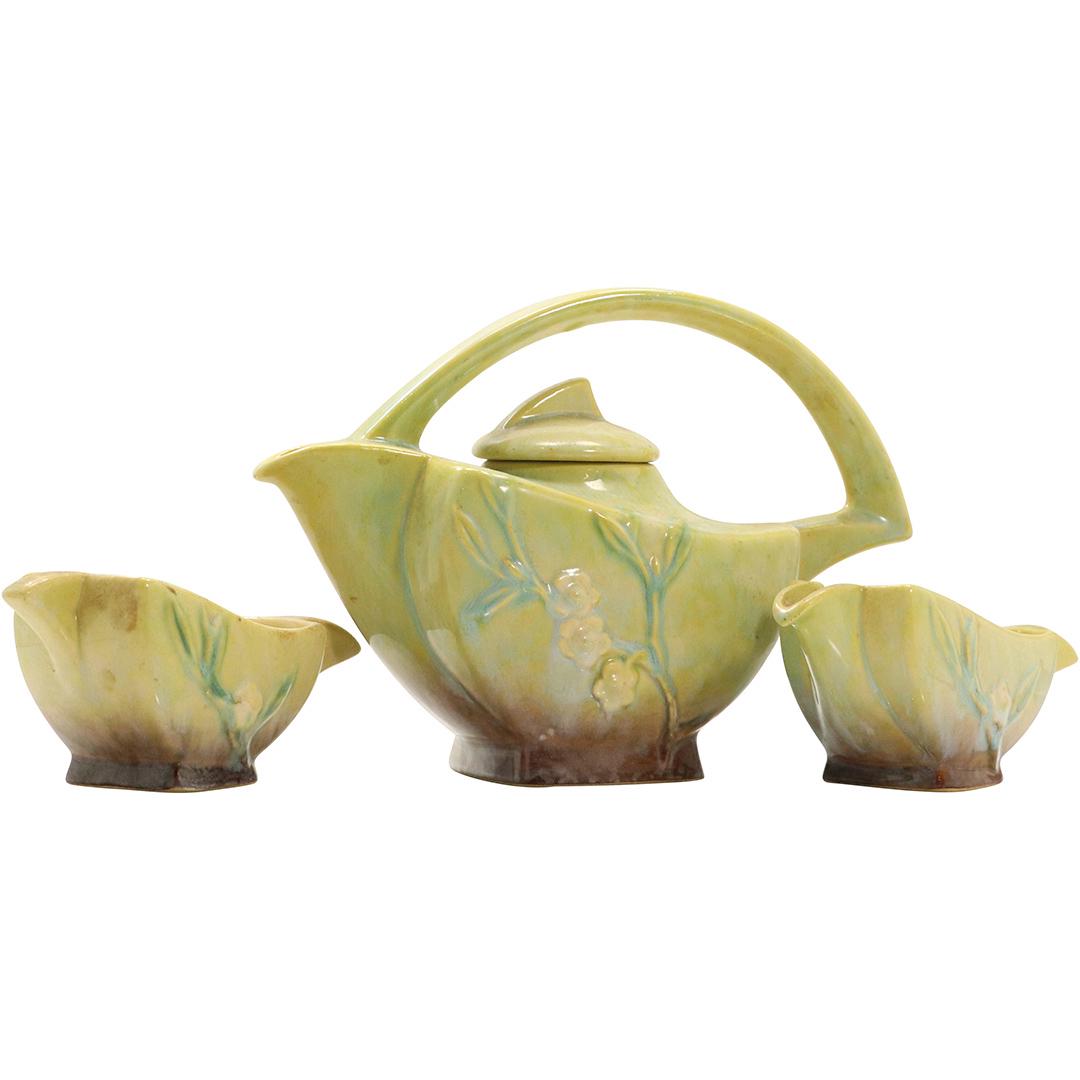 3 Pc Roseville Art Pottery Tea Pot, Sugar & Creamer (1 of 9)