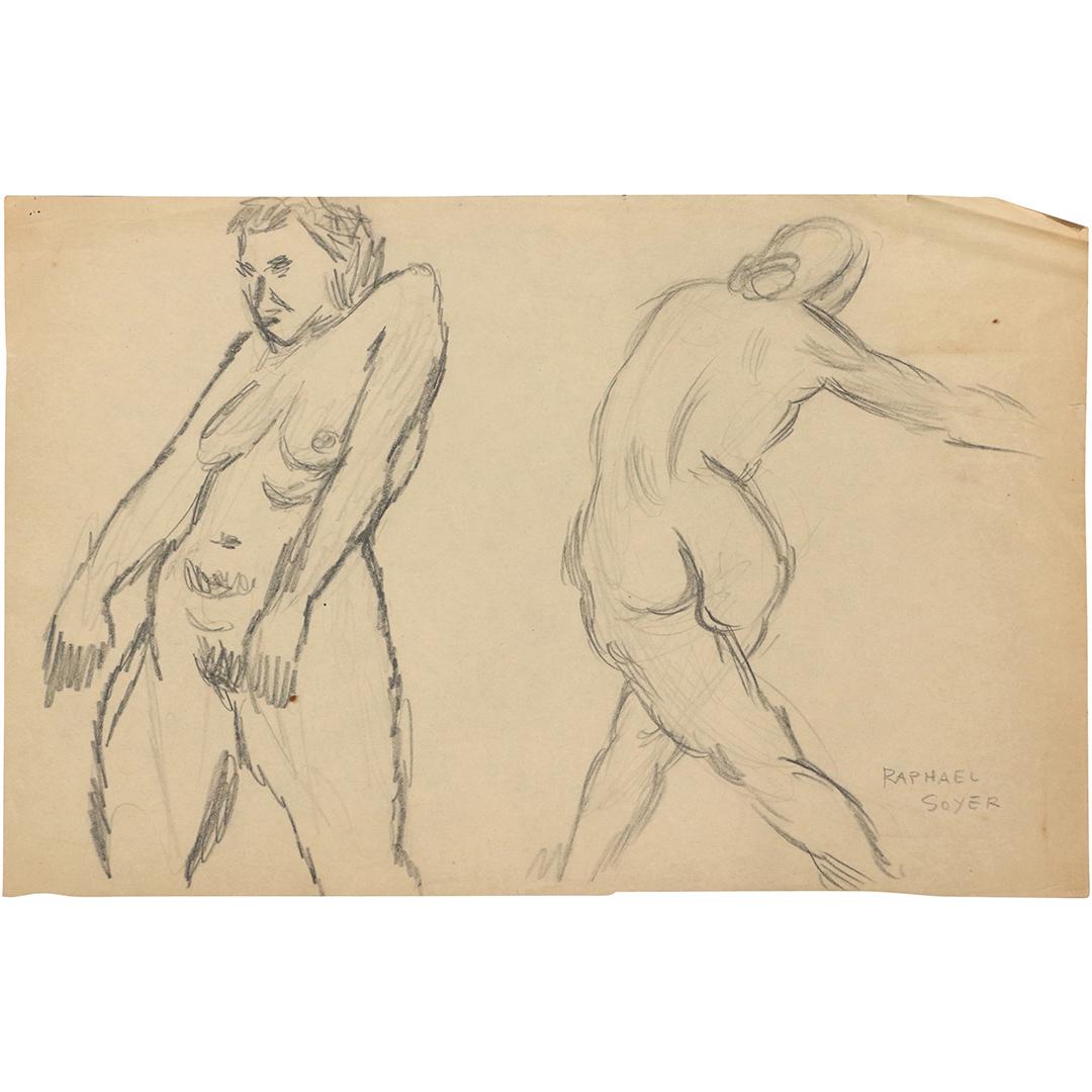 Raphael Soyer, Pencil Signed Sketch 2 Nude Figures: Raphael Soyer, Pencil Signed Sketch 2 Nude Figures. Size: 12x18 ASKart: Raphael Soyer (1899 - 1987) was active/lived in New York. Raphael Soyer is known for Social realist figure and genre painting, l