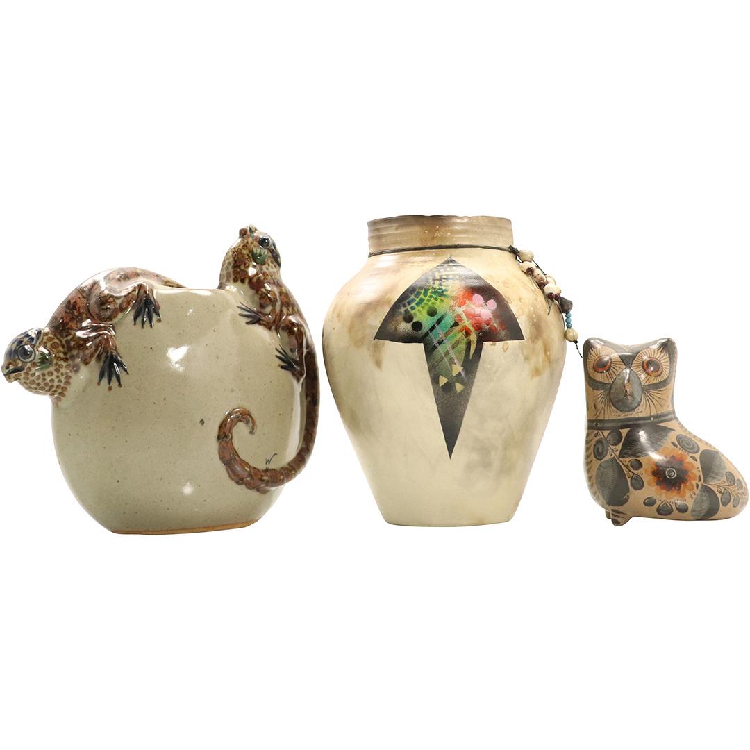 [3] Three Assorted Art Pottery / Ceramic Vases, Cat Fig (1 of 12)