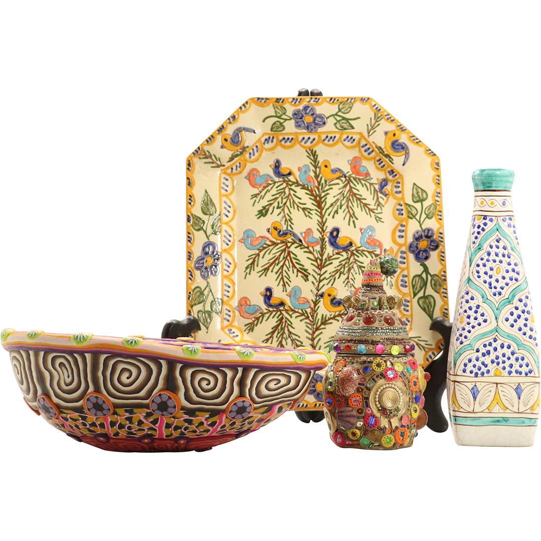 [4] Four Decorated Studio Pottery Bowl Plate Jar Vase (1 of 14)