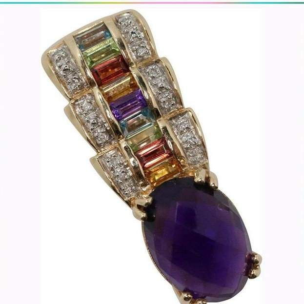 14K Yellow Gold Pendant Lg. Amethyst, Peridot, Diamonds (1 of 5)