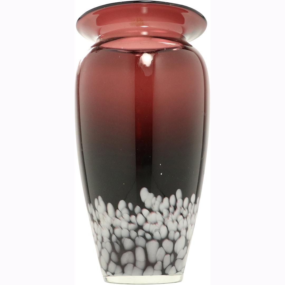 Amethyst Modern Design Glass Vase White Specks Base: Amethyst Modern Design Glass Vase White Specks Base. Size: 11.5h x 6w