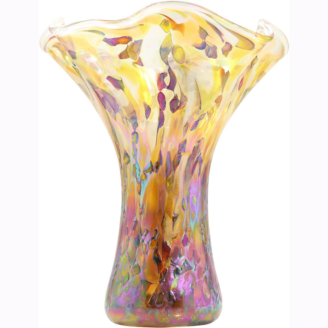 Czech Art Glass Oil Iridescent Fluted Multi Color Vase (1 of 7)