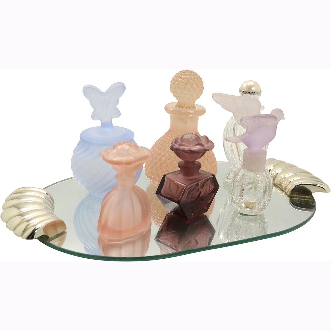[6] Assorted Glass Perfume Bottles on Mirror Tray (1 of 11)
