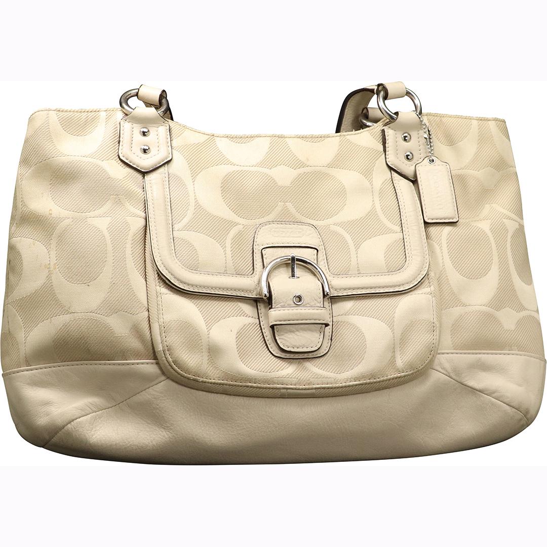 COACH Signature Beige Handbag - Clean: COACH Signature Beige Handbag - Clean. Size: 10h x 15w
