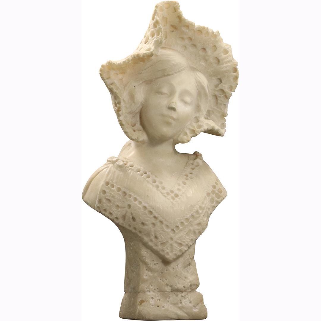 19th C Carved Marble Young Girl Lace Bonnet and Shawl (1 of 7)