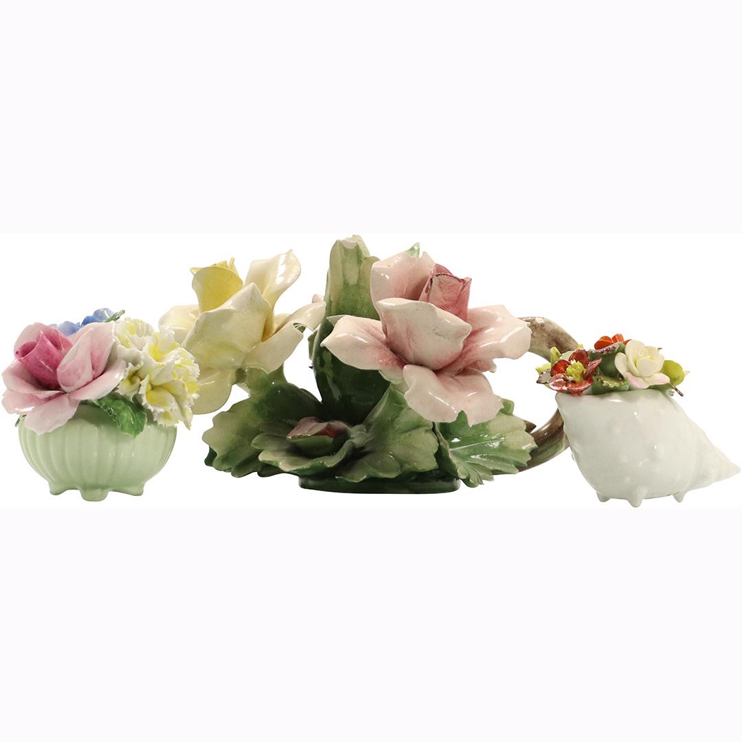 3 Porcelain Flowers Royal Adderley, Capodimonte, Radnor: 3 Porcelain Flowers Royal Adderley, Capodimonte, Radnor. Size: 2.25-3.5h range