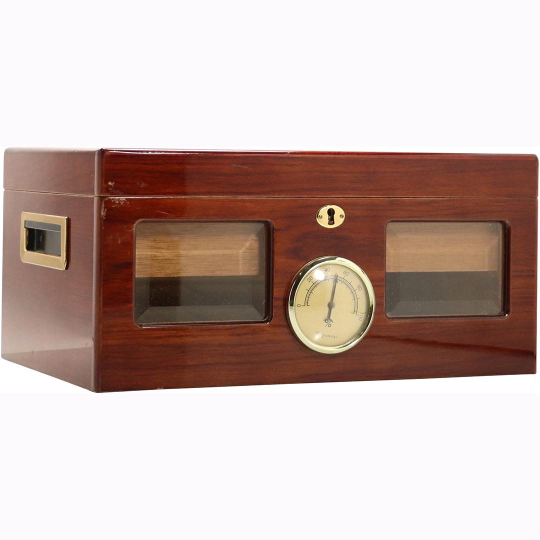 Cigar Humidor Polished Mahogany Case: Cigar Humidor Polished Mahogany Case. Size: 7h x 14.75w x 9.75d