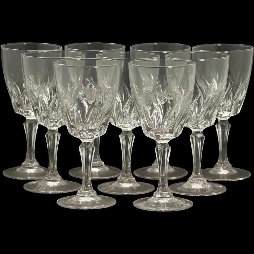 [9] Nine Crystal Glass Wine Stemware marked France: [9] Nine Crystal Glass Wine Stemware marked France. Size: 6h x 2.75w