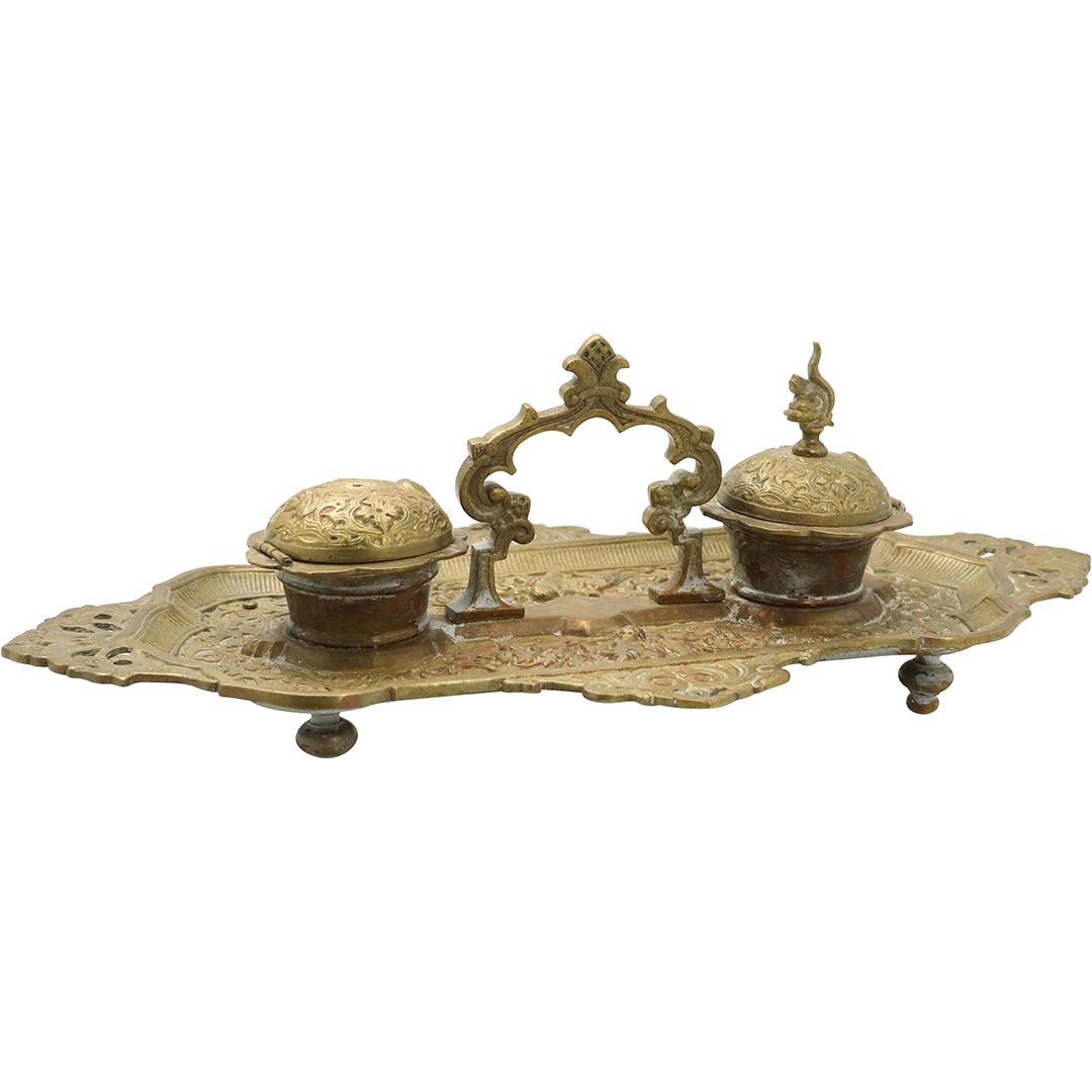 Fancy Brass Victorian Desk Top Inkwell (1 of 11)
