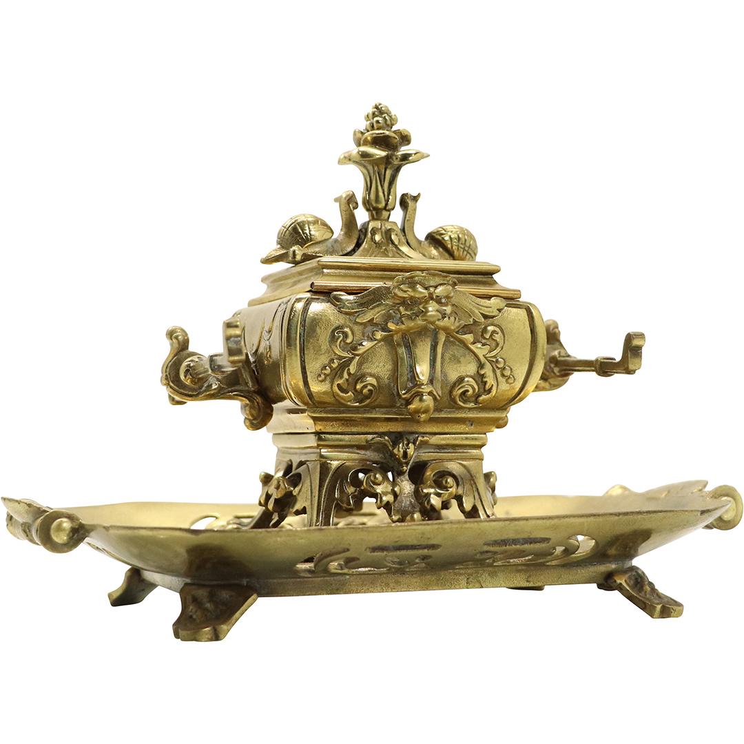 Quality Fancy Brass Victorian Desk Top Inkwell (1 of 10)